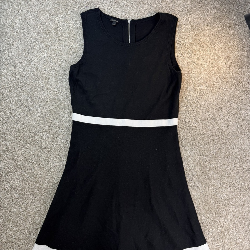 Talbots Dress Womens L Black Striped Sleeveless Scoop Neck A-Line Sweater Knit